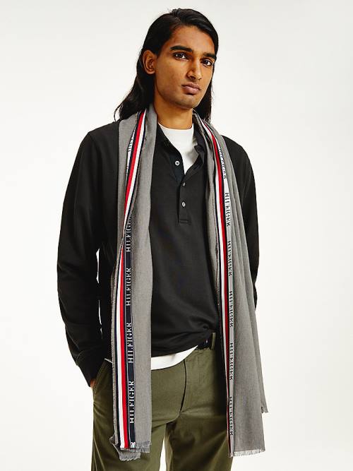 Grey Tommy Hilfiger Signature Tape Logo Selvedge Men's Scarves | TH870FEO