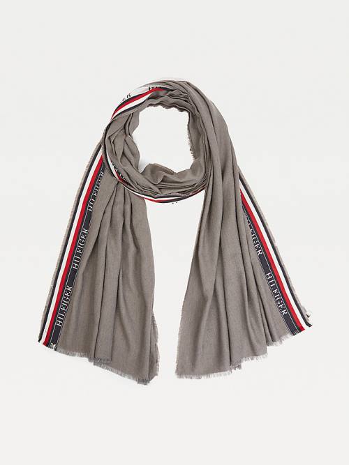 Grey Tommy Hilfiger Signature Tape Logo Selvedge Men\'s Scarves | TH870FEO