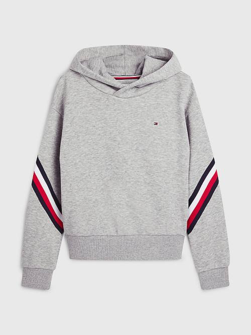 Grey Tommy Hilfiger Signature Trim Slouchy Girls' Hoodie | TH487ION