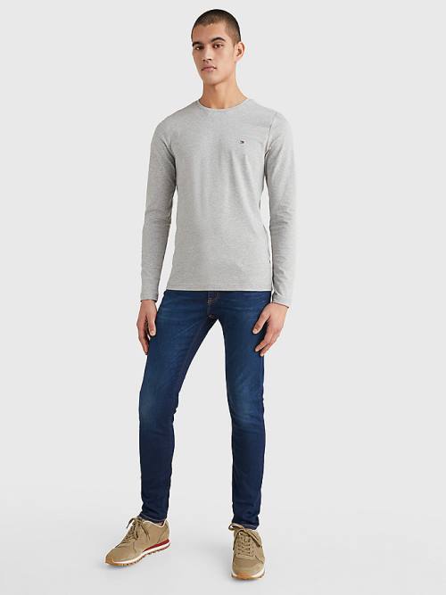 Grey Tommy Hilfiger Slim Fit Long Sleeve Men's T Shirts | TH394FWH