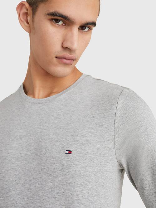 Grey Tommy Hilfiger Slim Fit Long Sleeve Men's T Shirts | TH394FWH