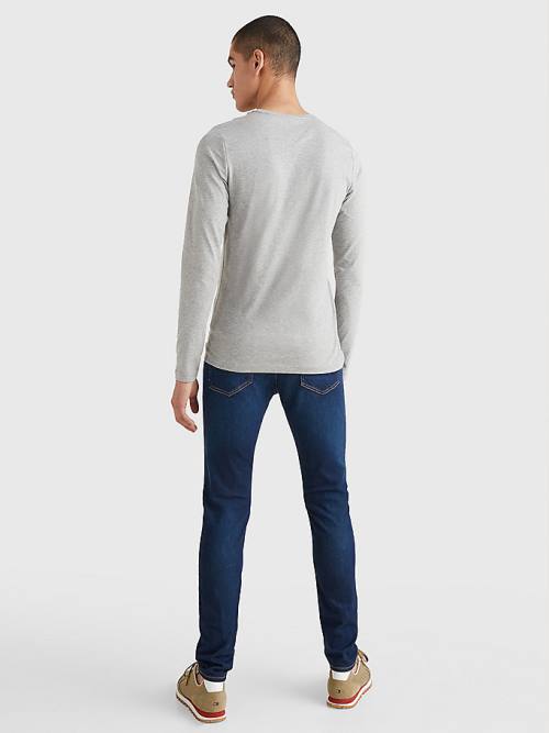 Grey Tommy Hilfiger Slim Fit Long Sleeve Men's T Shirts | TH394FWH