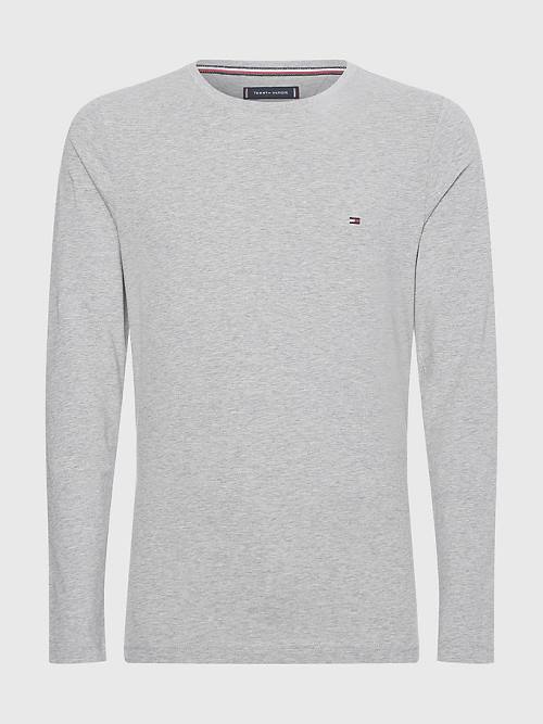 Grey Tommy Hilfiger Slim Fit Long Sleeve Men's T Shirts | TH394FWH