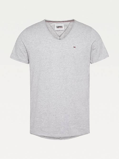 Grey Tommy Hilfiger Slim Fit V-Neck Men's T Shirts | TH795LDM