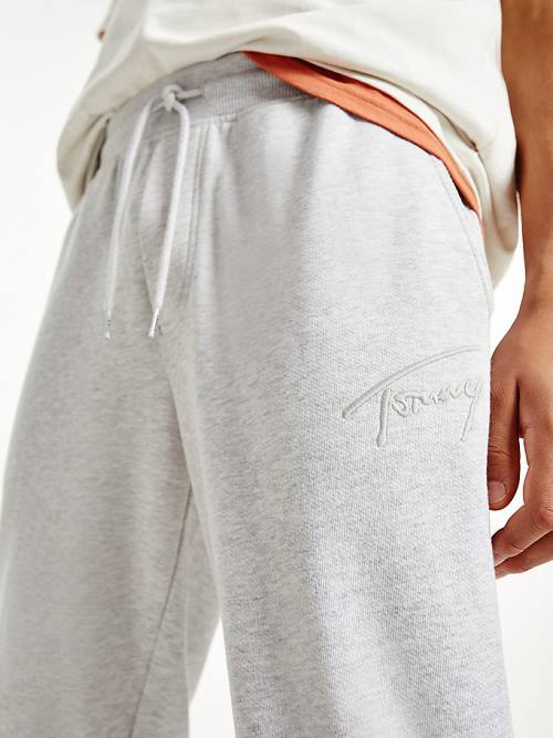 Grey Tommy Hilfiger Slim Fleece Signature Joggers Men's Pants | TH408REI