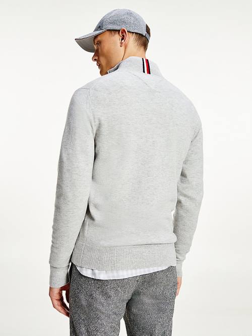 Grey Tommy Hilfiger Soft Merino Wool Half Zip Jumper Men's Sweaters | TH103OMR