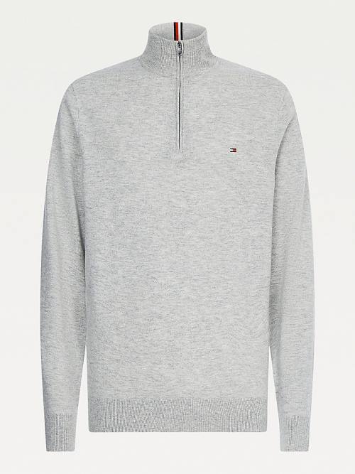 Grey Tommy Hilfiger Soft Merino Wool Half Zip Jumper Men's Sweaters | TH103OMR