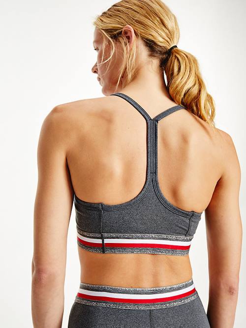 Grey Tommy Hilfiger Sport Low Support Metallic Detail Bra Women's Underwear | TH643MZX