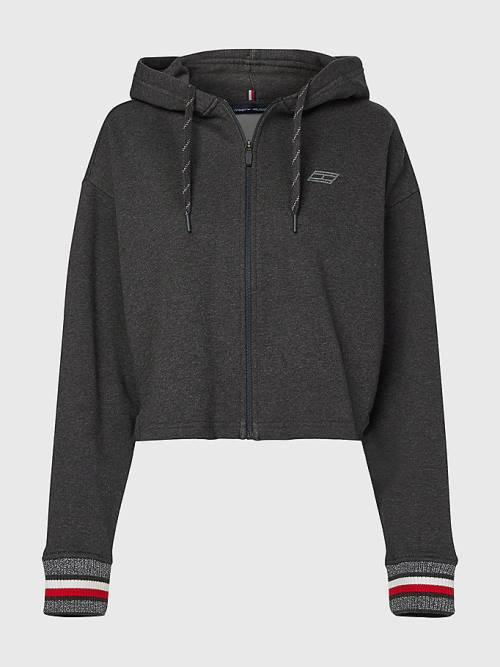 Grey Tommy Hilfiger Sport Regular Fit Metallic Detail Women's Hoodie | TH504BSA