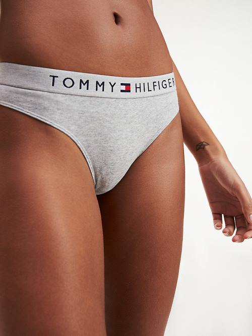 Grey Tommy Hilfiger Stretch Cotton Thong Women's Underwear | TH709ZTA