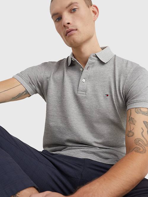 Grey Tommy Hilfiger TH Flex Slim Fit Men's Polo Shirts | TH574DBM