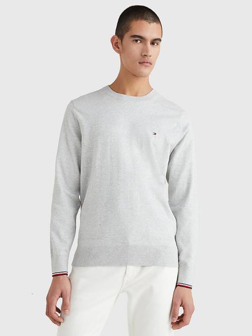 Grey Tommy Hilfiger TH Flex Tipped Cuffs Jumper Men\'s Sweaters | TH802XKO