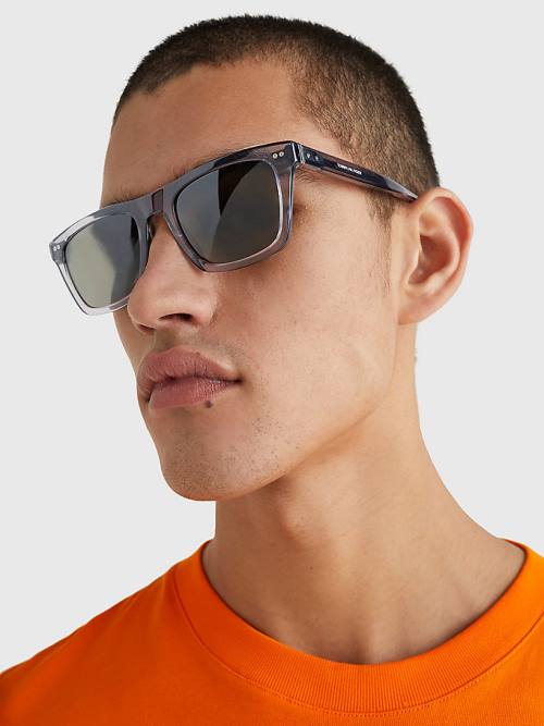 Grey Tommy Hilfiger Thick Rimmed Rectangular Men's Sunglasses | TH094UMC