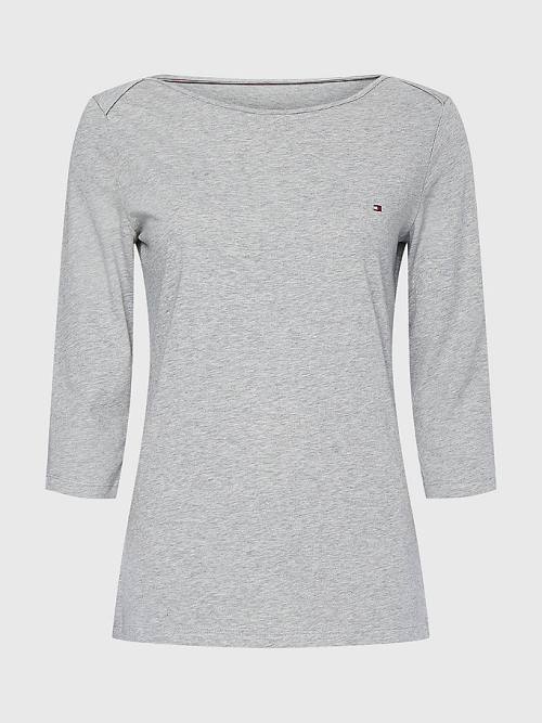 Grey Tommy Hilfiger Three-Quarter Sleeve Slim Fit Women's T Shirts | TH850LKG