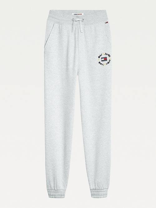 Grey Tommy Hilfiger Tommy Badge Floral Logo Joggers Women's Pants | TH018HRO