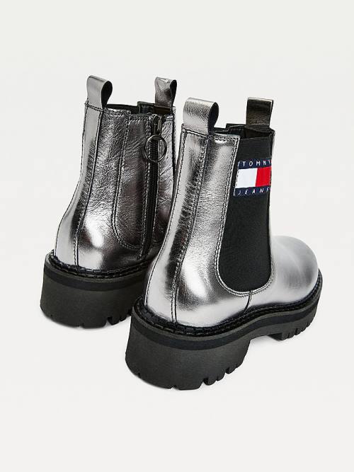 Grey Tommy Hilfiger Tommy Badge Metallic Leather Cleat Women's Boots | TH142SCK