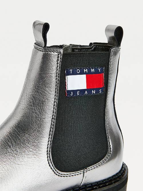 Grey Tommy Hilfiger Tommy Badge Metallic Leather Cleat Women's Boots | TH142SCK