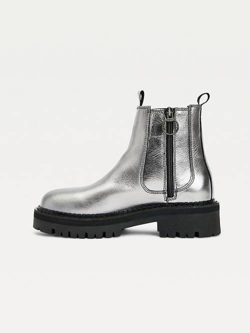 Grey Tommy Hilfiger Tommy Badge Metallic Leather Cleat Women's Boots | TH142SCK