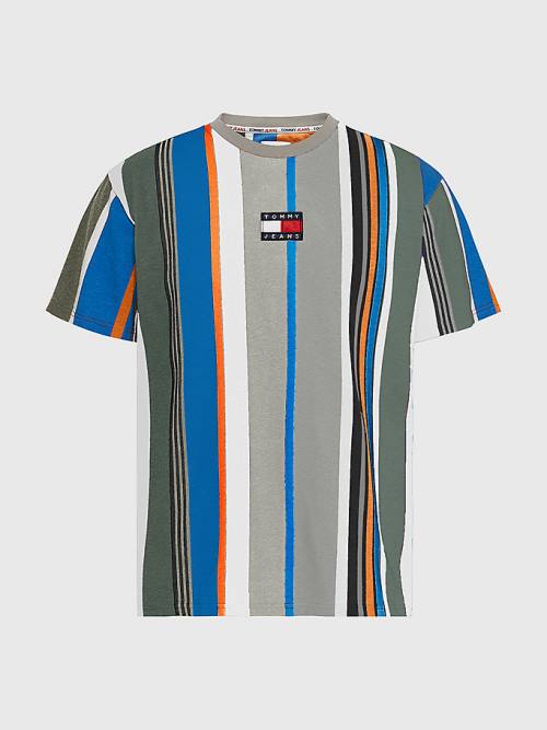 Grey Tommy Hilfiger Tommy Badge Stripe Men's T Shirts | TH728QBX