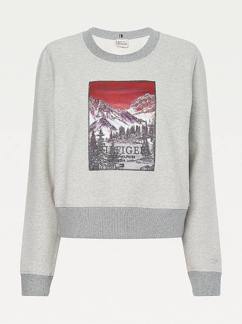 Grey Tommy Hilfiger Tommy Icons Landscape Logo Women's Sweatshirts | TH906YLC