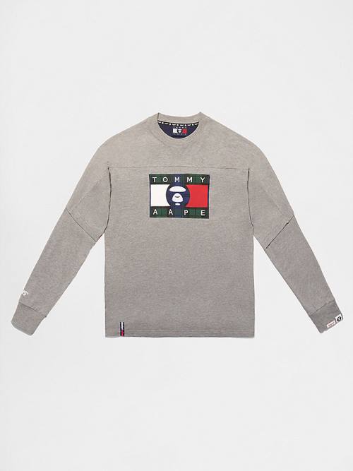 Grey Tommy Hilfiger Tommy X AAPE Long Sleeve Men\'s T Shirts | TH863MXU