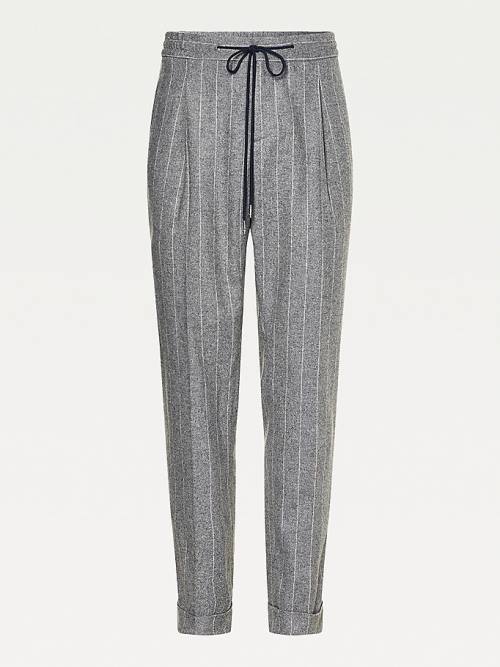 Grey Tommy Hilfiger Tommy x Lardini Wool Blend Slim Fit Pinstripe Men's Pants | TH520NPK