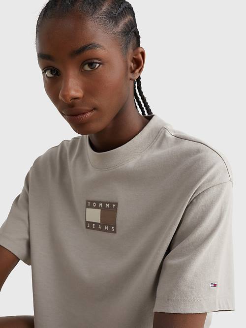 Grey Tommy Hilfiger Tonal Logo Cropped Women's T Shirts | TH147DGS