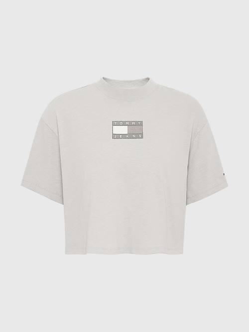 Grey Tommy Hilfiger Tonal Logo Cropped Women's T Shirts | TH147DGS