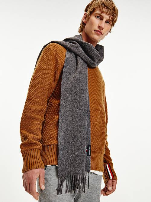 Grey Tommy Hilfiger Uptown Pure Wool Men's Scarves | TH509PIM