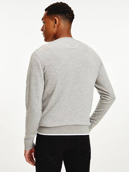 Grey Tommy Hilfiger V-Neck Cotton Blend Sweatshirt Men's Sweaters | TH095DIY