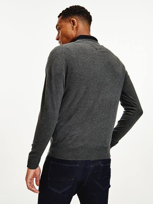 Grey Tommy Hilfiger V-Neck Cotton Blend Sweatshirt Men's Sweaters | TH315FBV