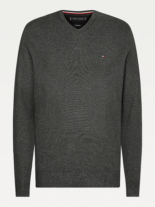 Grey Tommy Hilfiger V-Neck Cotton Blend Sweatshirt Men's Sweaters | TH315FBV