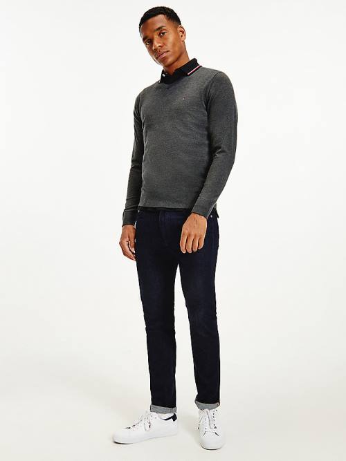 Grey Tommy Hilfiger V-Neck Cotton Blend Sweatshirt Men\'s Sweaters | TH315FBV