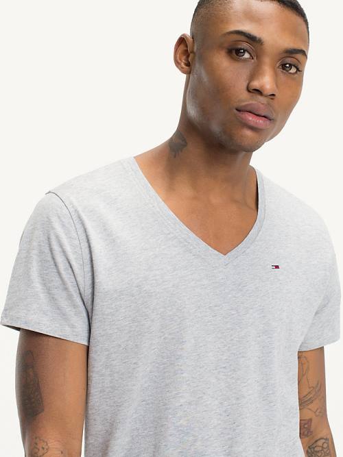 Grey Tommy Hilfiger V-Neck Men's T Shirts | TH524PHS