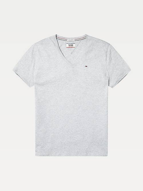 Grey Tommy Hilfiger V-Neck Men's T Shirts | TH524PHS