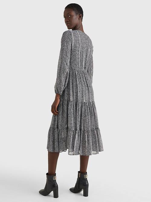 Grey Tommy Hilfiger Viscose Chiffon All-Over Print Midi Women's Dress | TH095GIW