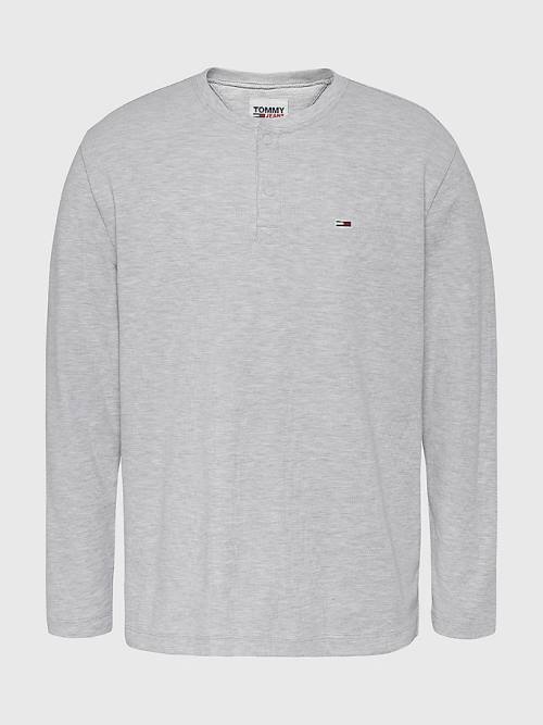 Grey Tommy Hilfiger Waffle Henley Neck Long Sleeve Top Men's T Shirts | TH405JNR