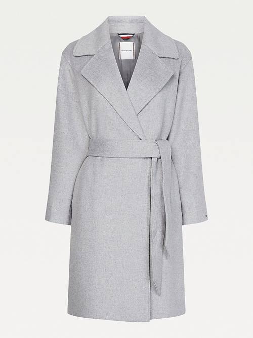 Grey Tommy Hilfiger Wool Blend Belted Women's Coats | TH724DIJ