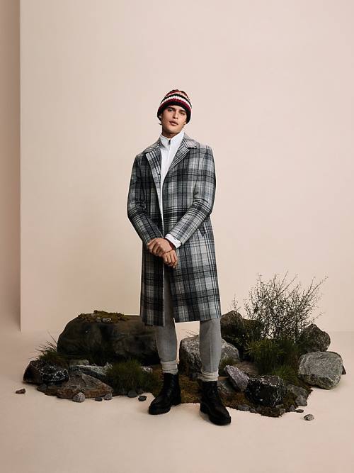 Grey Tommy Hilfiger Wool Blend Plaid Check Car Men's Coats | TH043YER