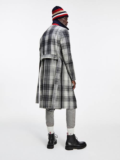 Grey Tommy Hilfiger Wool Blend Plaid Check Car Men's Coats | TH043YER