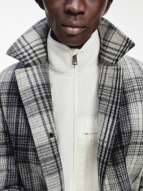 Grey Tommy Hilfiger Wool Blend Plaid Check Car Men's Coats | TH043YER