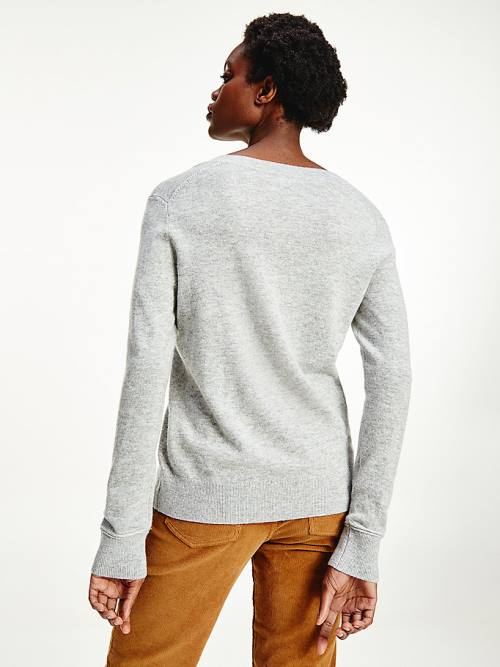 Grey Tommy Hilfiger Wool Cashmere V-Neck Jumper Women's Sweaters | TH490ZUV