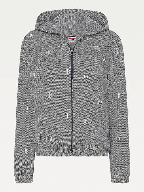 Grey Tommy Hilfiger Zip-Thru Relaxed Fit Jacquard Jersey Women's Jackets | TH083MWJ