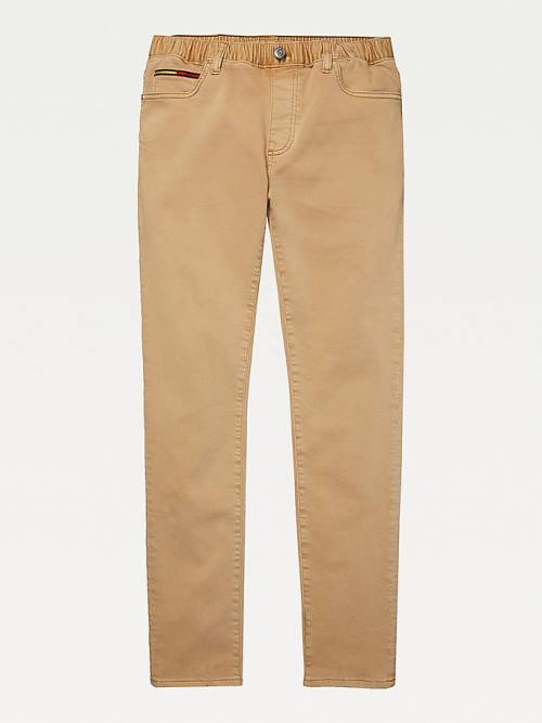 Khaki Tommy Hilfiger Adaptive Elasticated Slim Straight Men's Jeans | TH216JUE