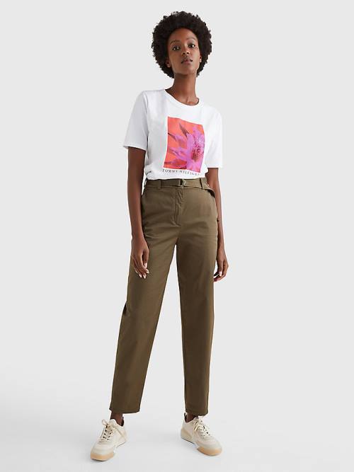 Khaki Tommy Hilfiger Belted Waist Tapered Leg Chinos Women's Pants | TH923CEN