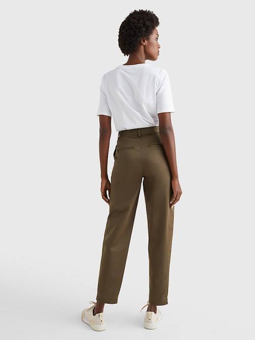 Khaki Tommy Hilfiger Belted Waist Tapered Leg Chinos Women's Pants | TH923CEN