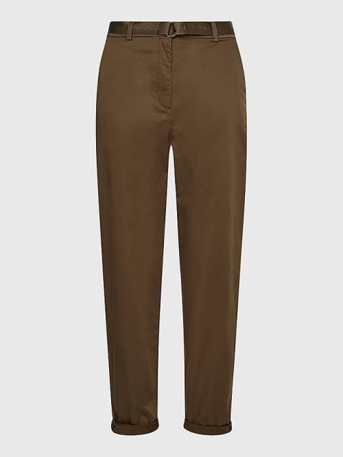 Khaki Tommy Hilfiger Belted Waist Tapered Leg Chinos Women's Pants | TH923CEN