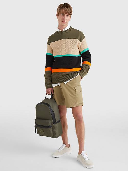 Khaki Tommy Hilfiger Colour-Blocked Mixed Knit Jumper Men's Sweaters | TH781PEX