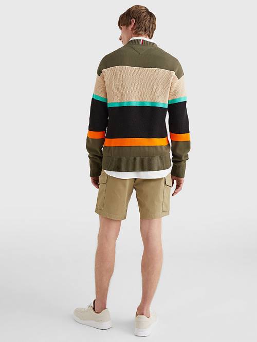 Khaki Tommy Hilfiger Colour-Blocked Mixed Knit Jumper Men's Sweaters | TH781PEX