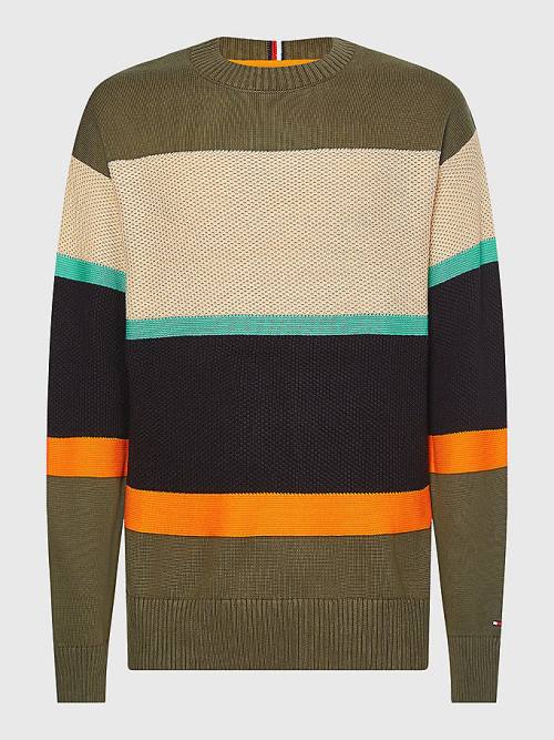 Khaki Tommy Hilfiger Colour-Blocked Mixed Knit Jumper Men's Sweaters | TH781PEX